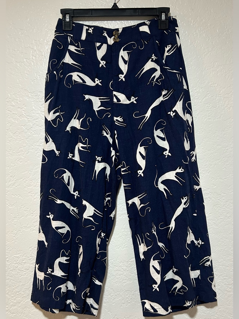 Modcloth Navy Blue Cat Print Wide-Leg Pants